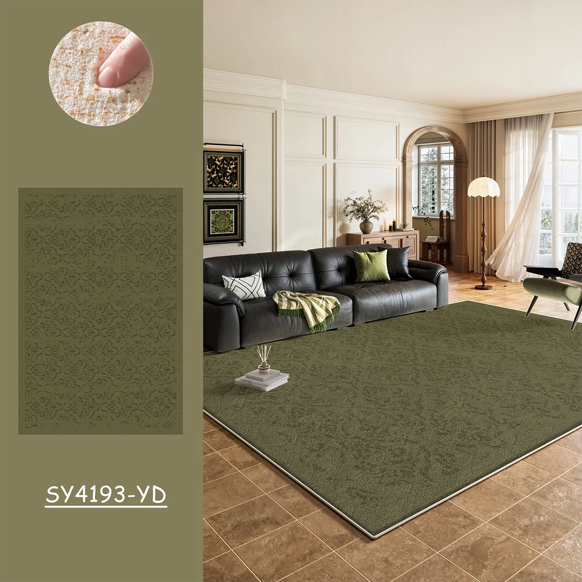 Retro Green Area Rug - Fluffy Soft Carpet for Living Room & Bedroom